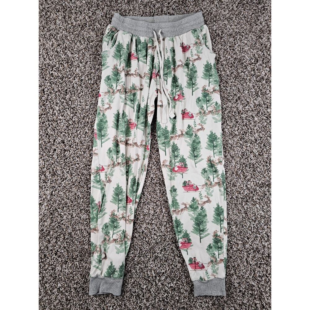 Burts Bees Baby mens Sz S Jogger Pajama Pants Christmas Santa Sleigh